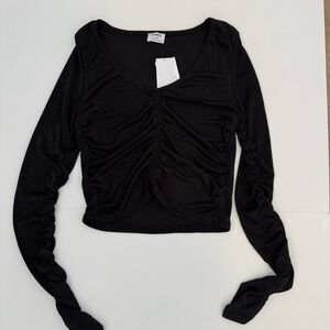 Cotton On Black Ruched Fitted Long Sleeve Blouse